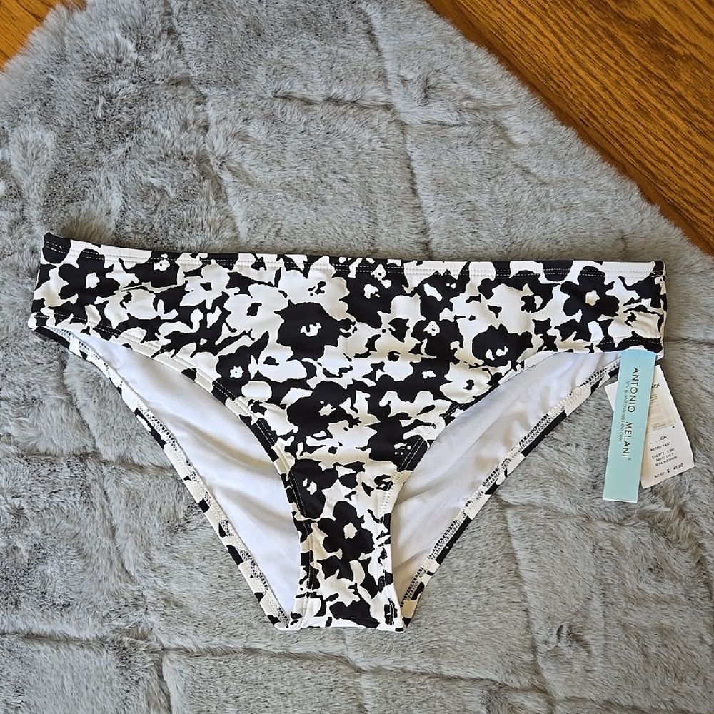 Antonio Melani Black/White Bikini Bottom, Womens Large, New With Tags